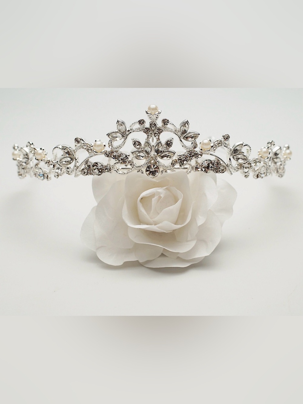 Crystal and Pearl Silver Bridal Tiara